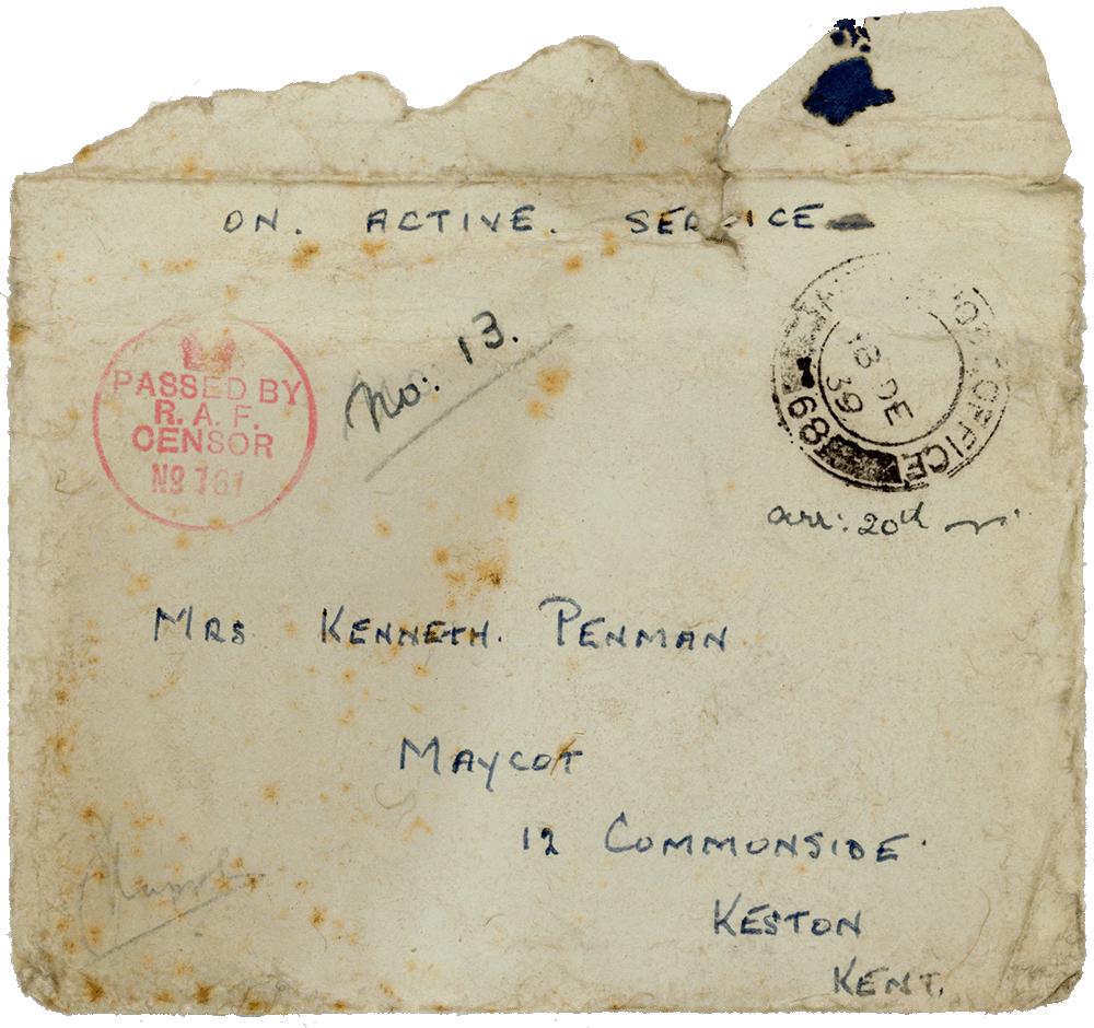 Envelope for letter from Cyril “Kenneth” Penman to Teresina “Terry” Penman dated December 16th, 1939.