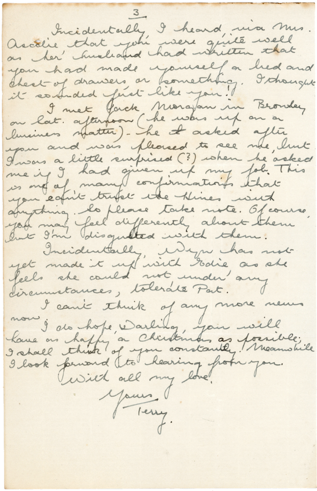 Letter from Teresina “Terry” Penman to Cyril “Kenneth” Penman dated December 14th, 1939. (pg. 3)