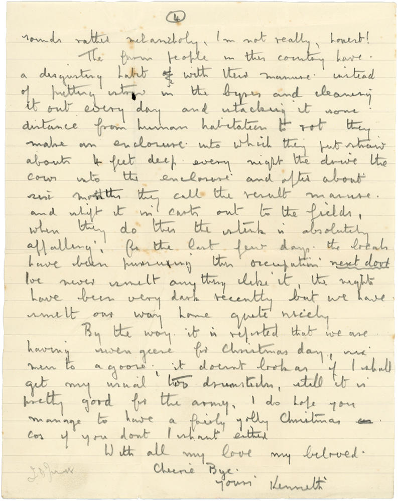 Letter from Cyril “Kenneth” Penman to Teresina “Terry” Penman dated December 19th, 1939. (pg. 4)