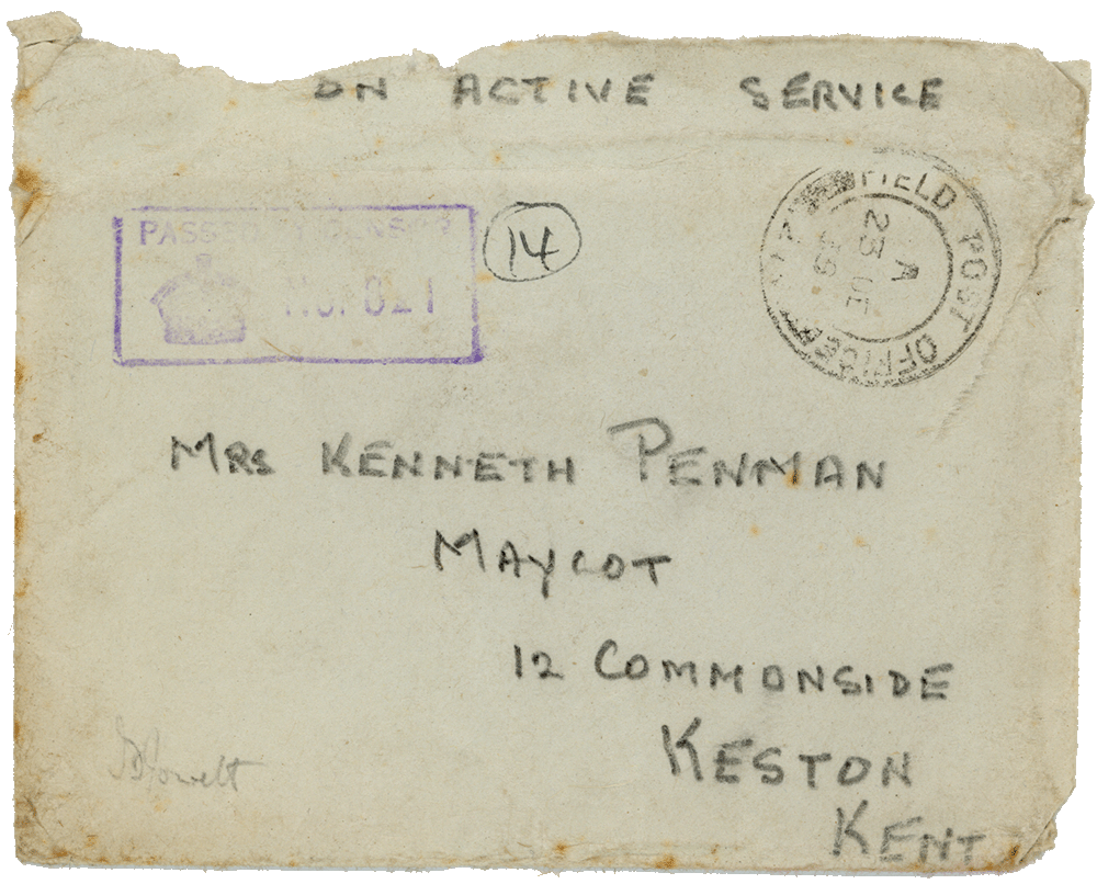 Envelope for letter from Cyril “Kenneth” Penman to Teresina “Terry” Penman dated December 19th, 1939.