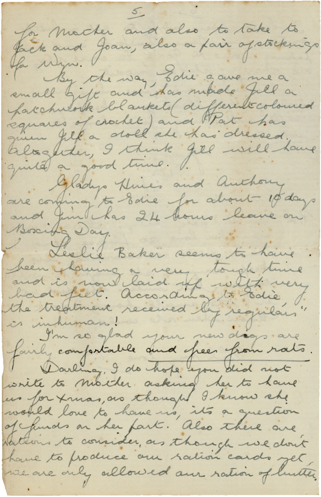 Letter from Teresina “Terry” Penman to Cyril “Kenneth” Penman dated December 20th, 1939. (pg. 5)