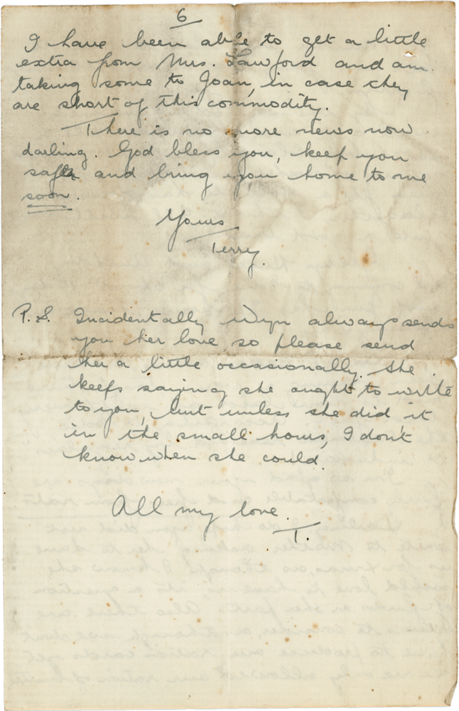 Letter from Teresina “Terry” Penman to Cyril “Kenneth” Penman dated December 20th, 1939. (pg. 6)