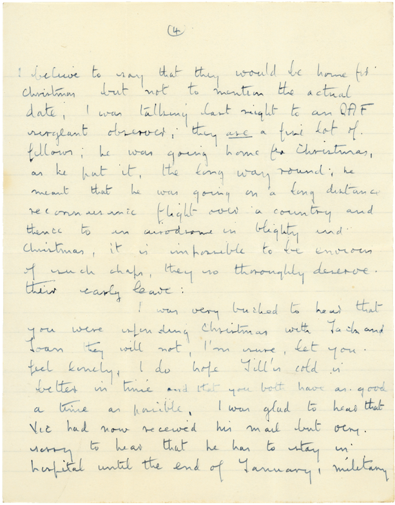 Letter from Cyril “Kenneth” Penman to Teresina “Terry” Penman dated December 23rd, 1939. (pg. 4)
