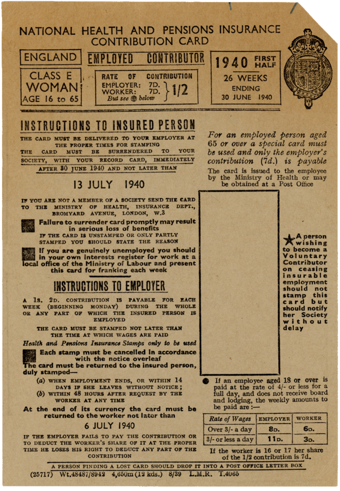 British insurance payment documentation, circa 1939. (pg. 2)