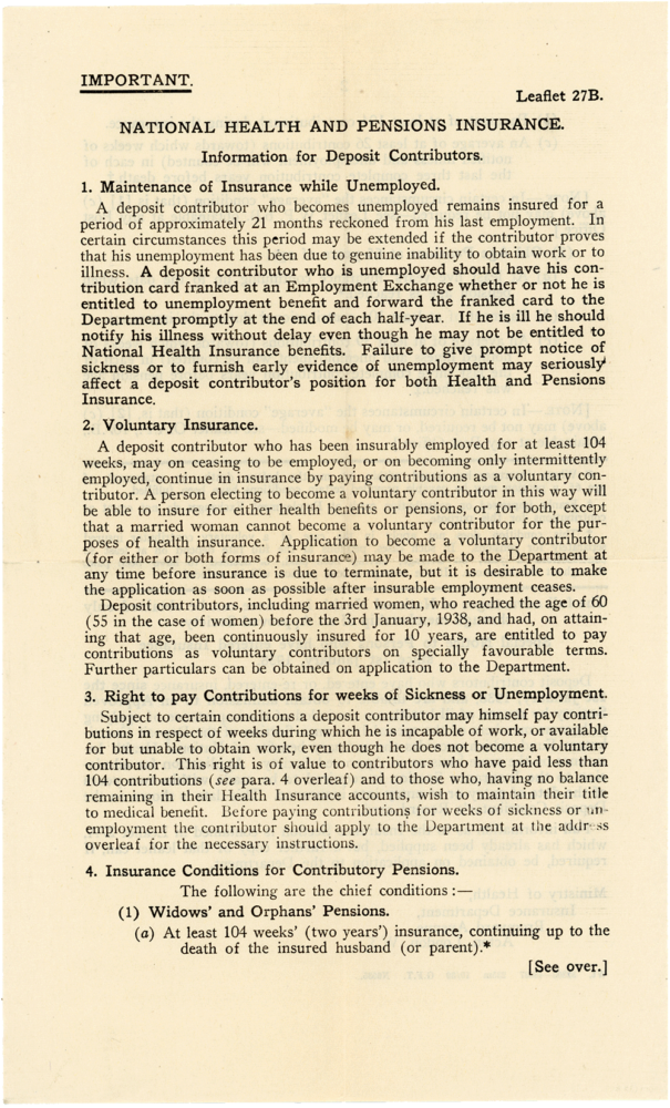 British insurance payment information leaflet 27B (pg. 1)