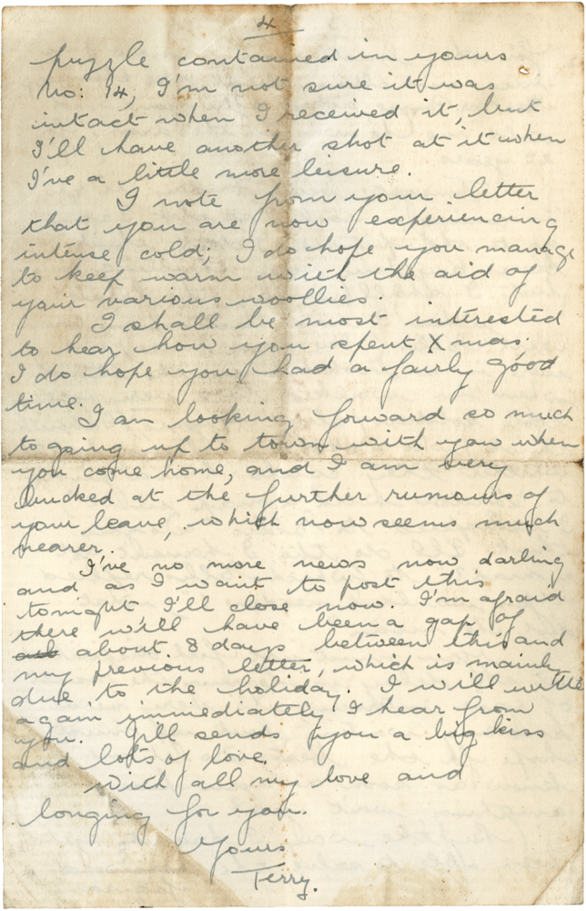 Letter from Teresina “Terry” Penman to Cyril “Kenneth” Penman dated December 29th, 1939. (pg. 4)