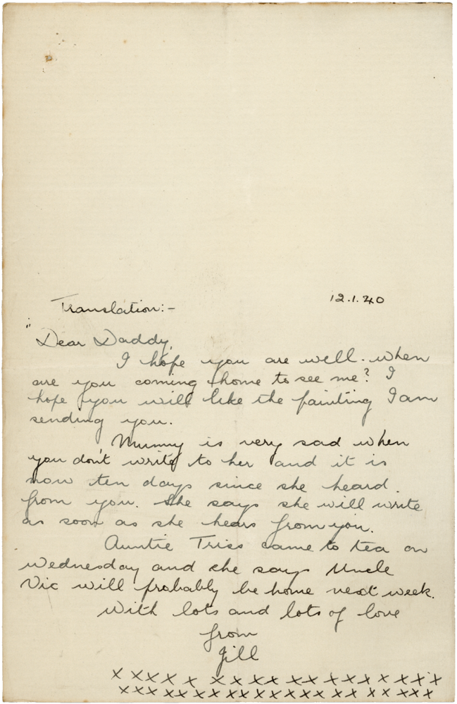 Letter from Gillian “Jill” Penman to Cyril “Kenneth” Penman dated January 12th, 1940.