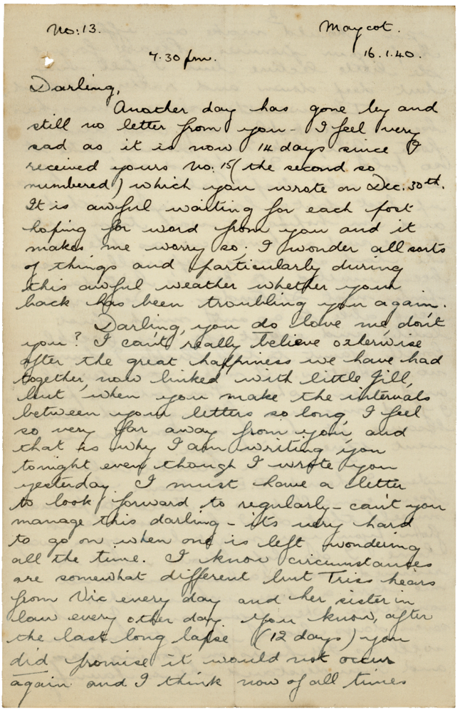 Letter from Teresina “Terry” Penman to Cyril “Kenneth” Penman dated January 16th, 1940. (pg. 1)