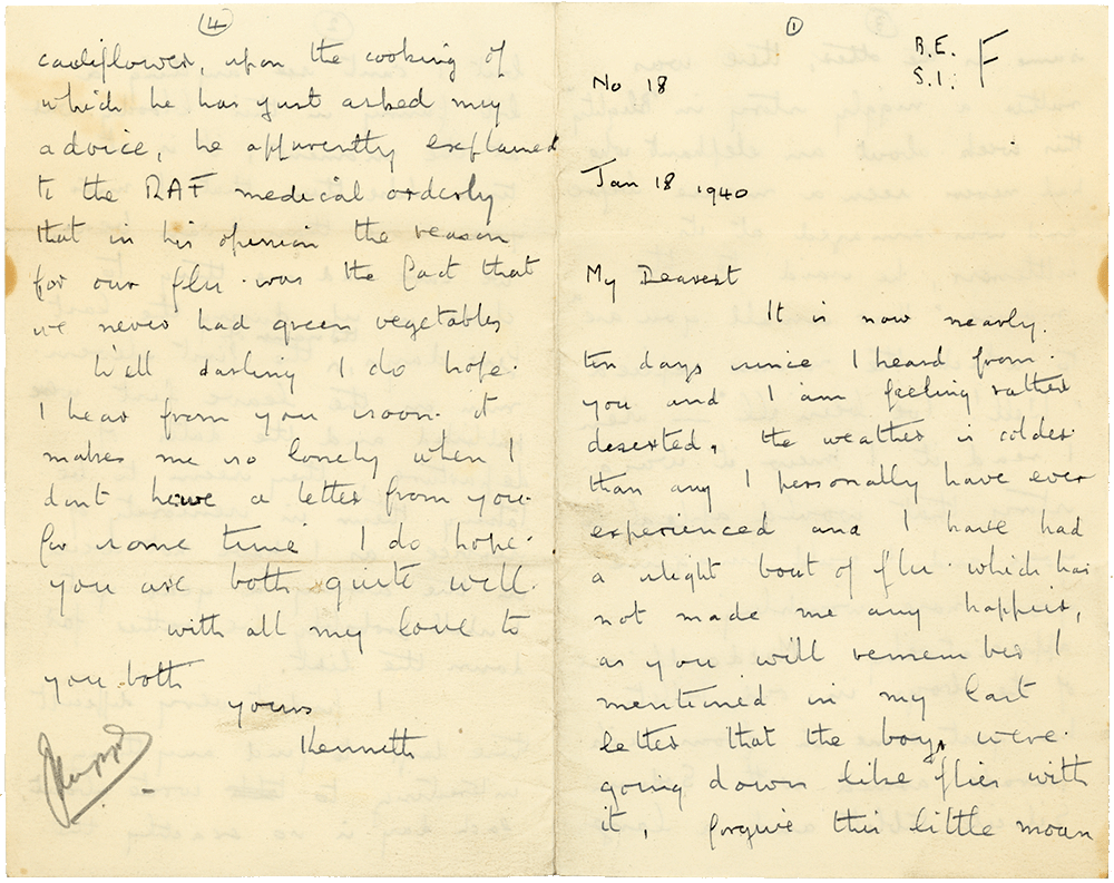 Letter from Cyril “Kenneth” Penman to Teresina “Terry” Penman dated January 18th, 1940. (pg. 1, 4)