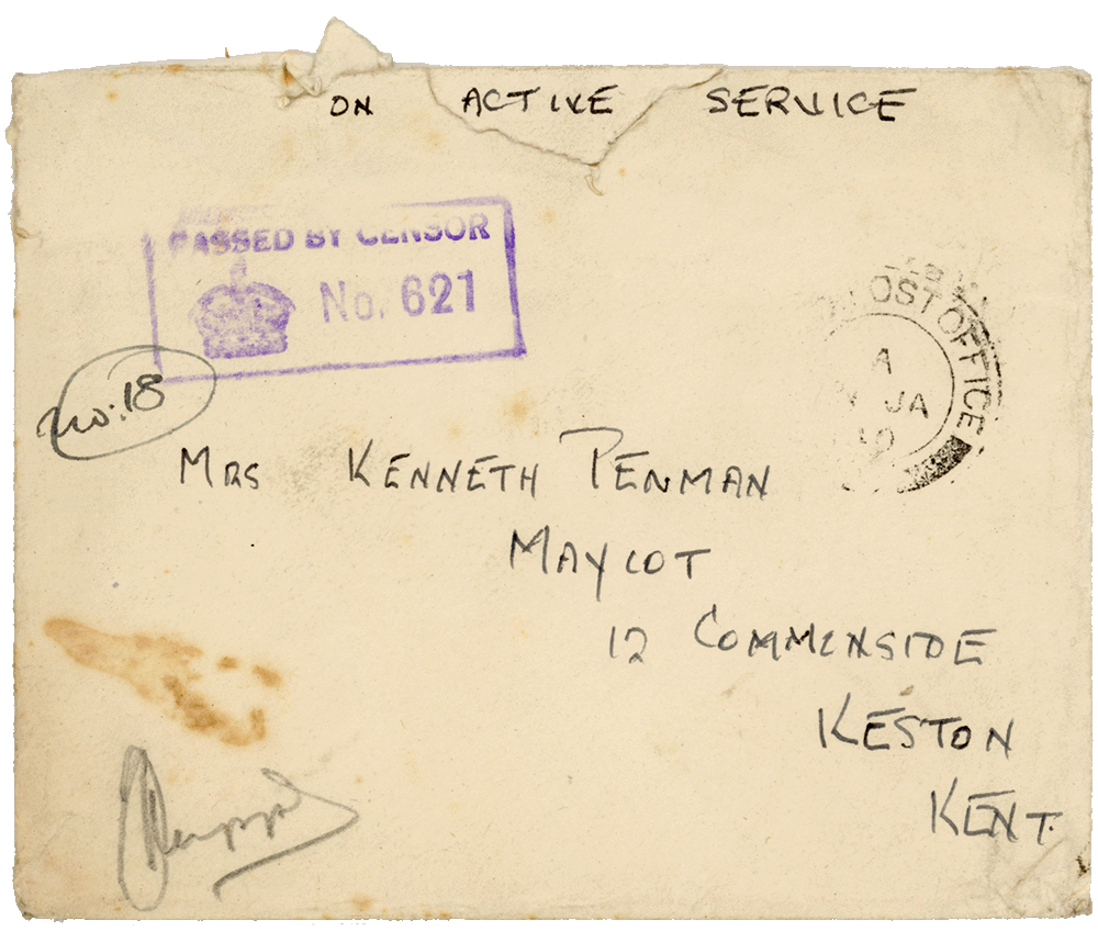 Envelope for letter from Cyril “Kenneth” Penman to Teresina “Terry” Penman dated January 18th, 1940.