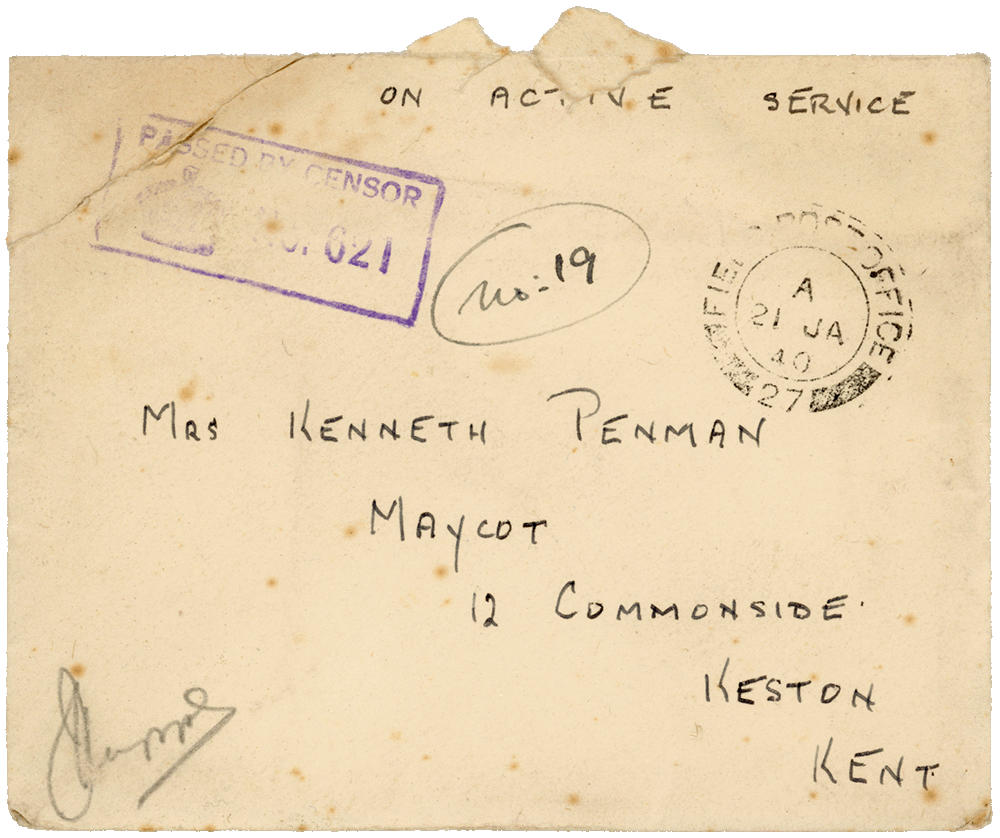 Envelope for letter from Cyril “Kenneth” Penman to Teresina “Terry” Penman dated January 20th, 1940.