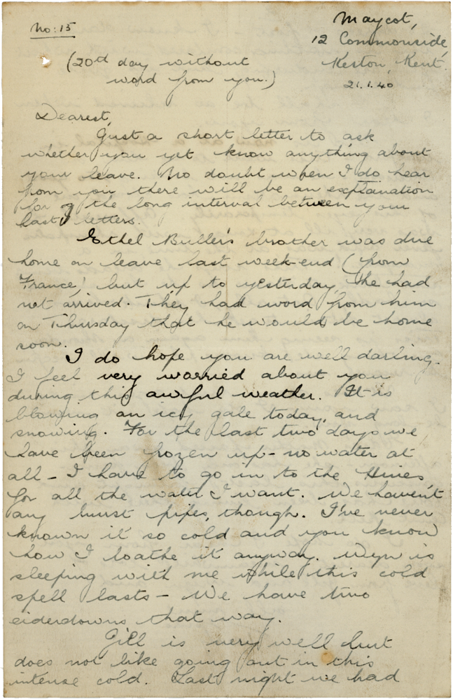 Letter from Teresina “Terry” Penman to Cyril “Kenneth” Penman dated January 21st, 1940. (pg. 1)