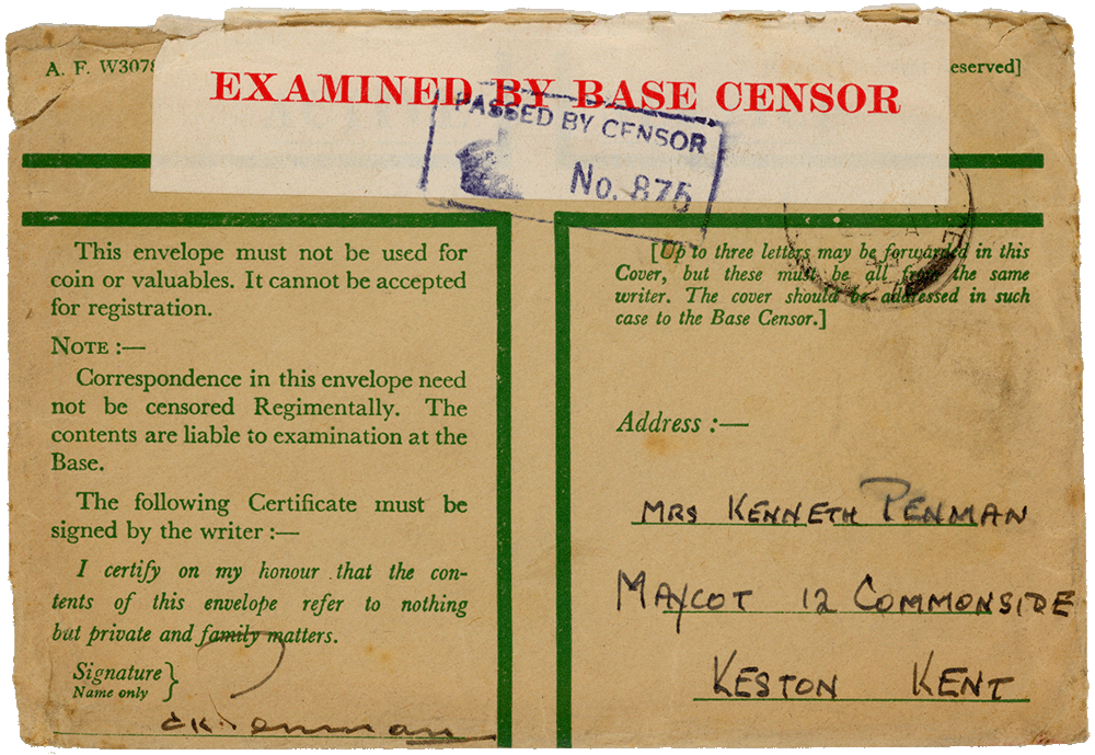 Envelope for letter from Cyril “Kenneth” Penman to Teresina “Terry” Penman dated January 23rd, 1940.