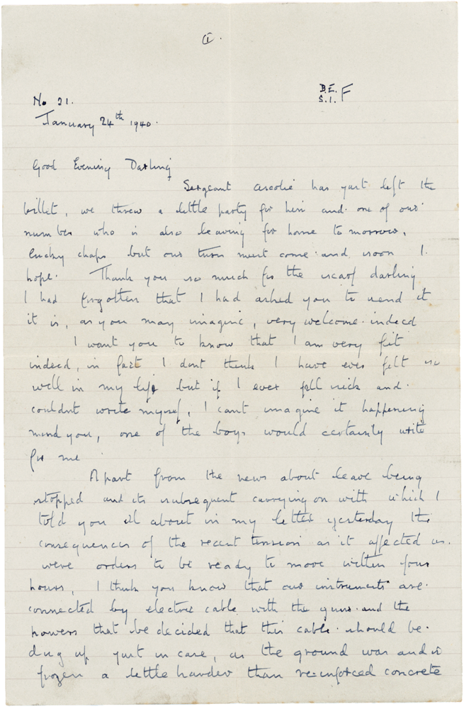 Letter from Cyril “Kenneth” Penman to Teresina “Terry” Penman dated January 24th, 1940. (pg. 1)