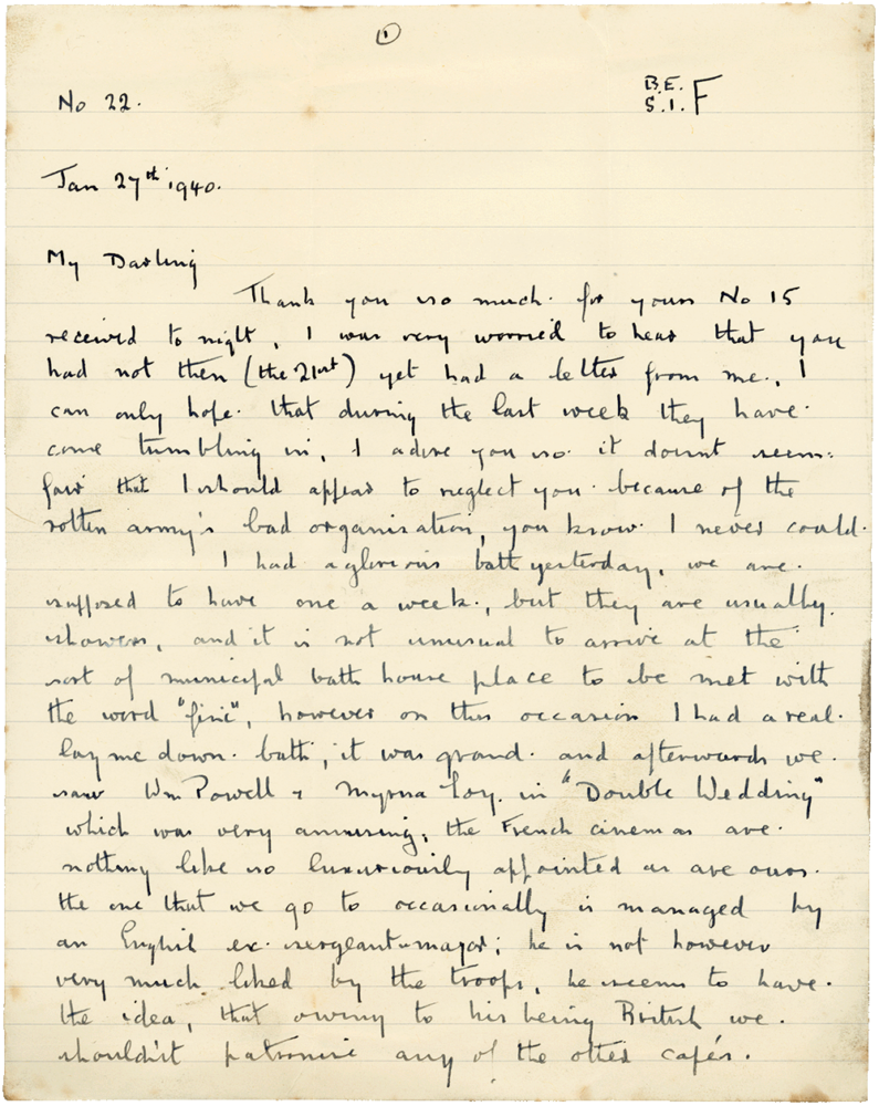 Letter from Cyril “Kenneth” Penman to Teresina “Terry” Penman dated January 27th, 1940. (pg. 1)