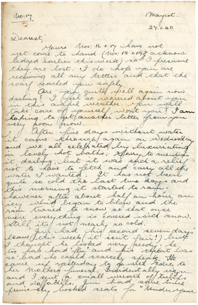 Letter from Teresina “Terry” Penman to Cyril “Kenneth” Penman dated January 27th, 1940. (pg. 1)