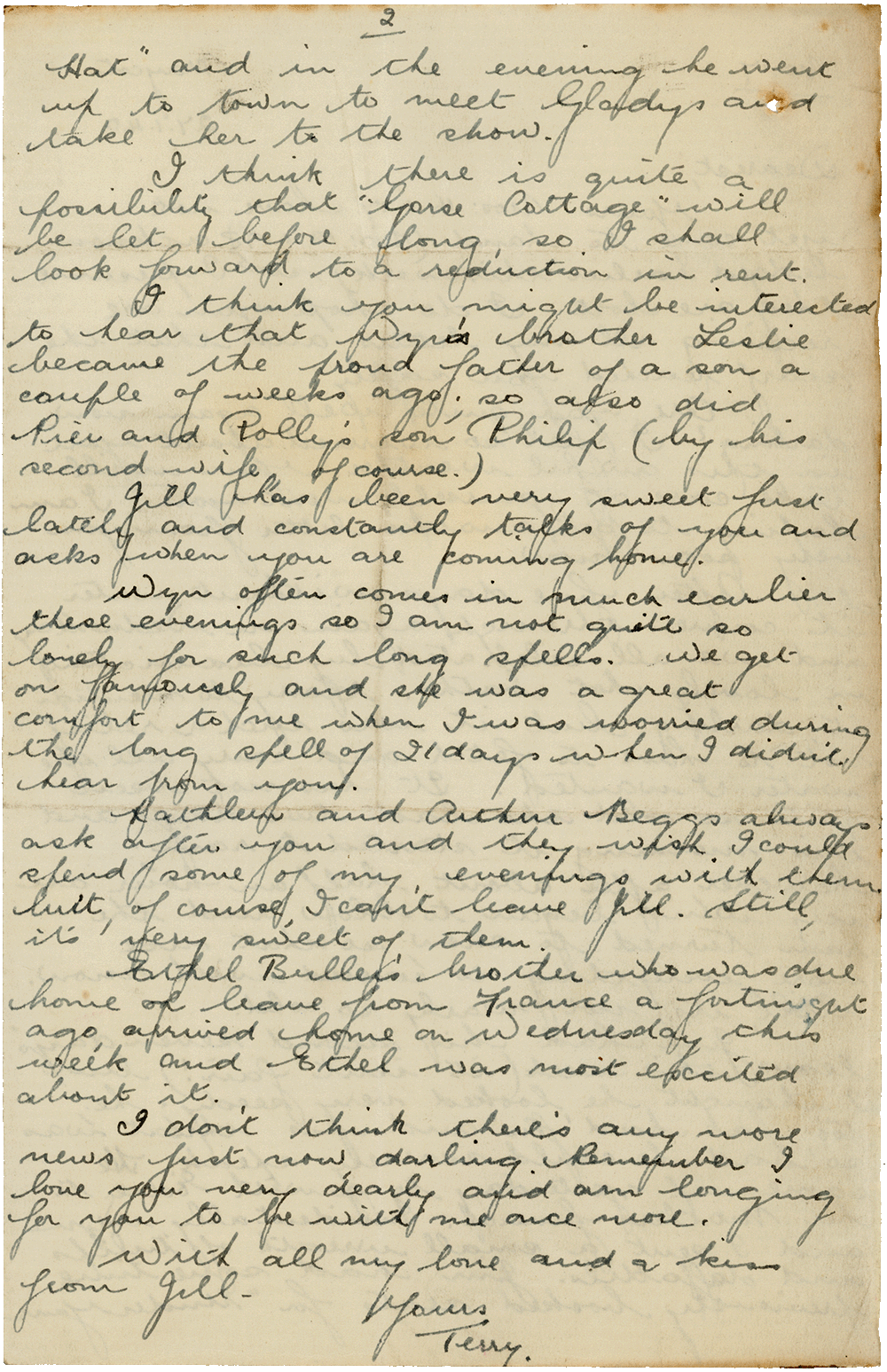 Letter from Teresina “Terry” Penman to Cyril “Kenneth” Penman dated January 27th, 1940. (pg. 2)