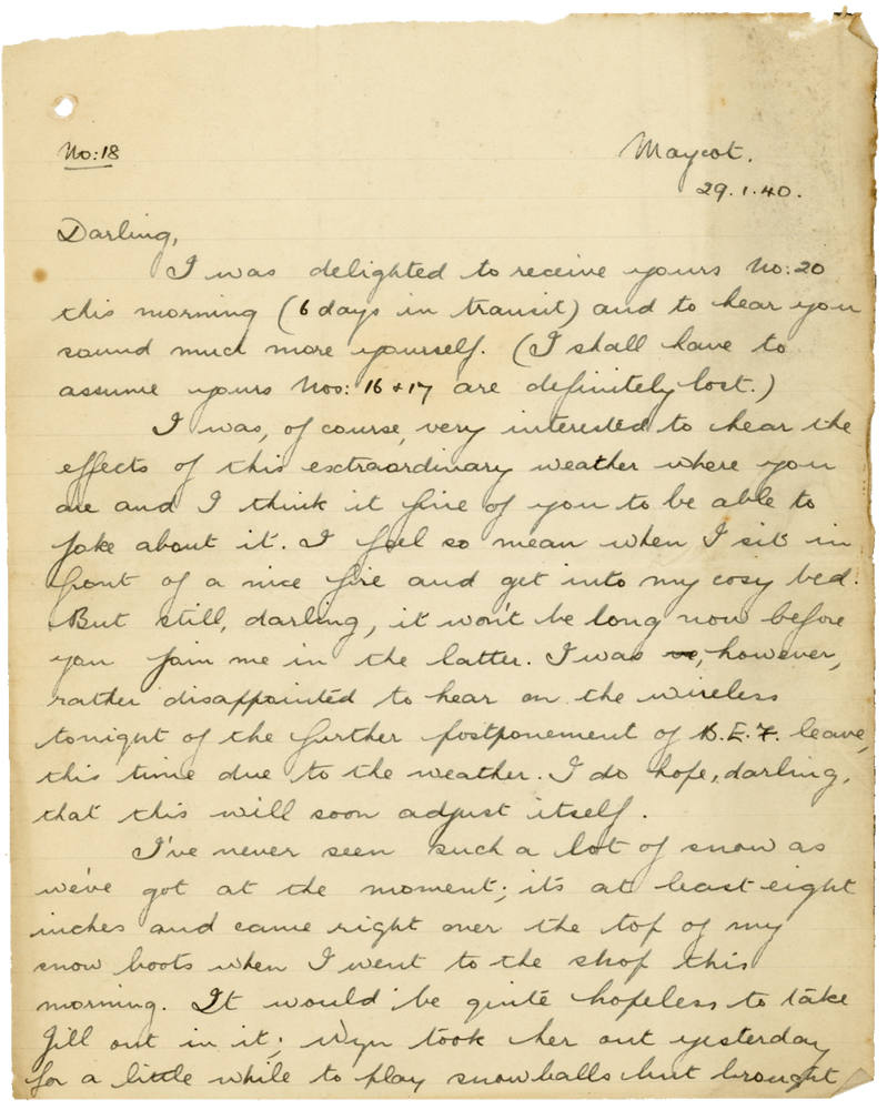 Letter from Teresina “Terry” Penman to Cyril “Kenneth” Penman dated January 29th, 1940. (pg. 1)