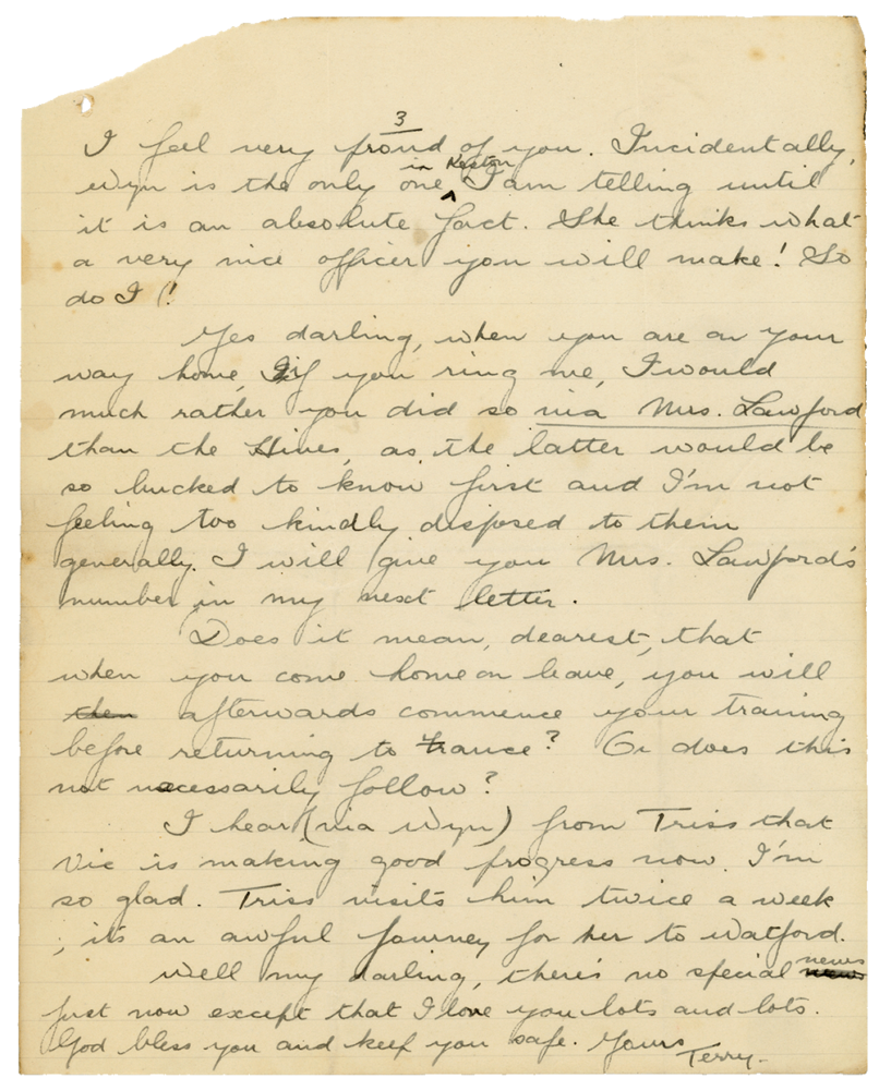 Letter from Teresina “Terry” Penman to Cyril “Kenneth” Penman dated January 29th, 1940. (pg. 3)