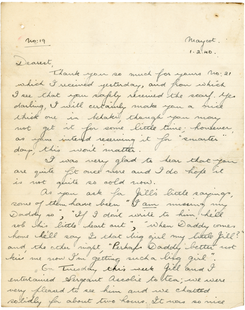 Letter from Teresina “Terry” Penman to Cyril “Kenneth” Penman dated February 1st, 1940. (pg. 1)