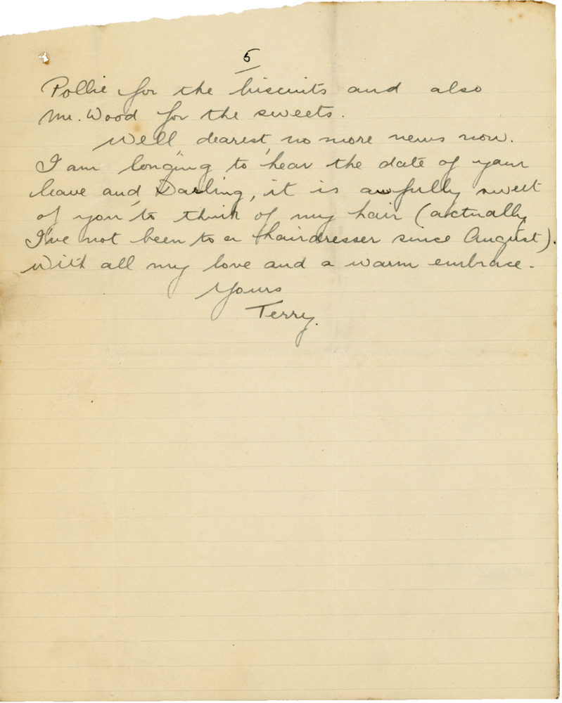 Letter from Teresina “Terry” Penman to Cyril “Kenneth” Penman dated February 1st, 1940. (pg. 5)