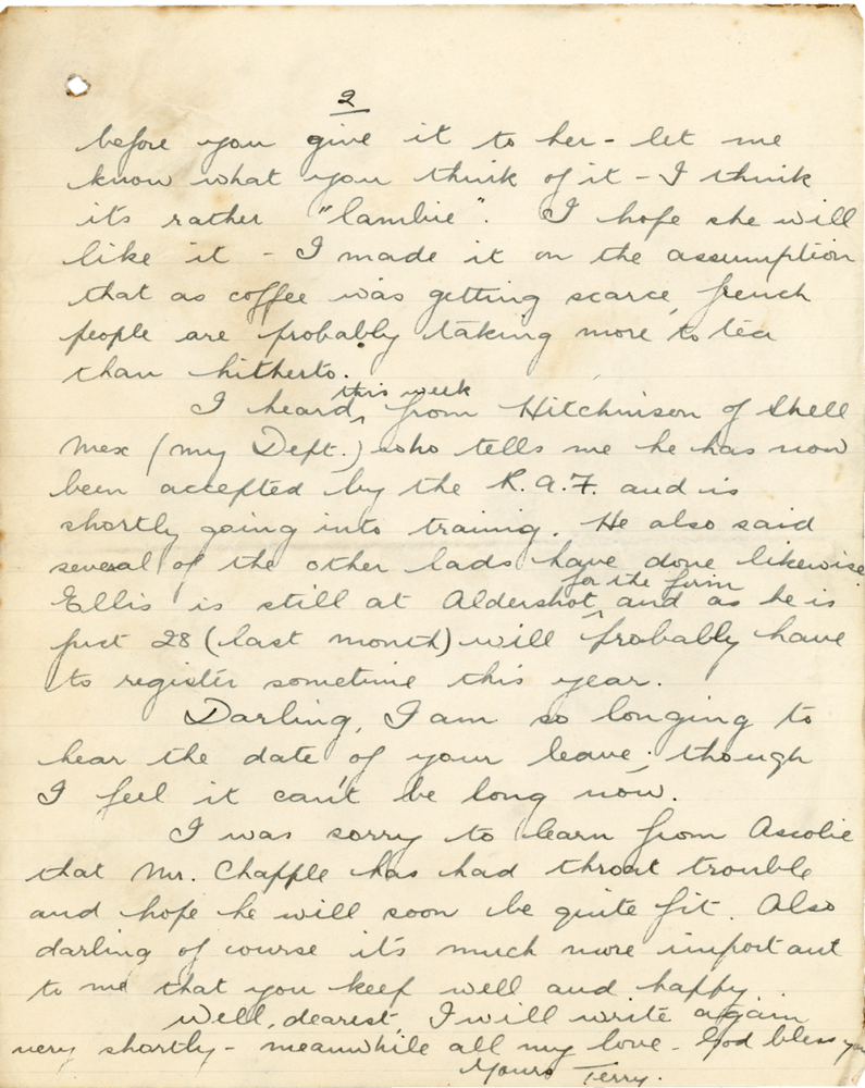 Letter from Teresina “Terry” Penman to Cyril “Kenneth” Penman dated February 3rd, 1940. (pg. 2)
