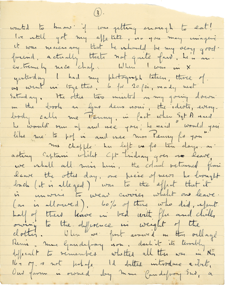 Letter from Cyril “Kenneth” Penman to Teresina “Terry” Penman dated February 4th, 1940. (pg. 3)