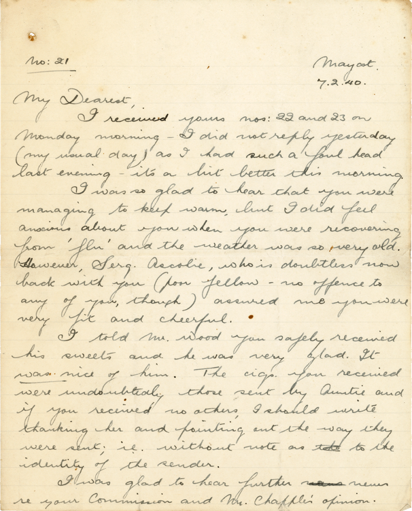 Letter from Teresina “Terry” Penman to Cyril “Kenneth” Penman dated February 7th, 1940. (pg. 1)