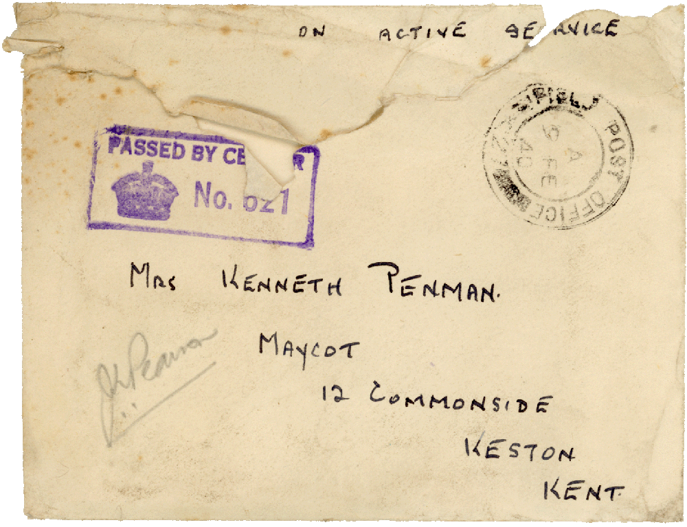 Envelope for letter from Cyril “Kenneth” Penman to Teresina “Terry” Penman dated February 7th, 1940.
