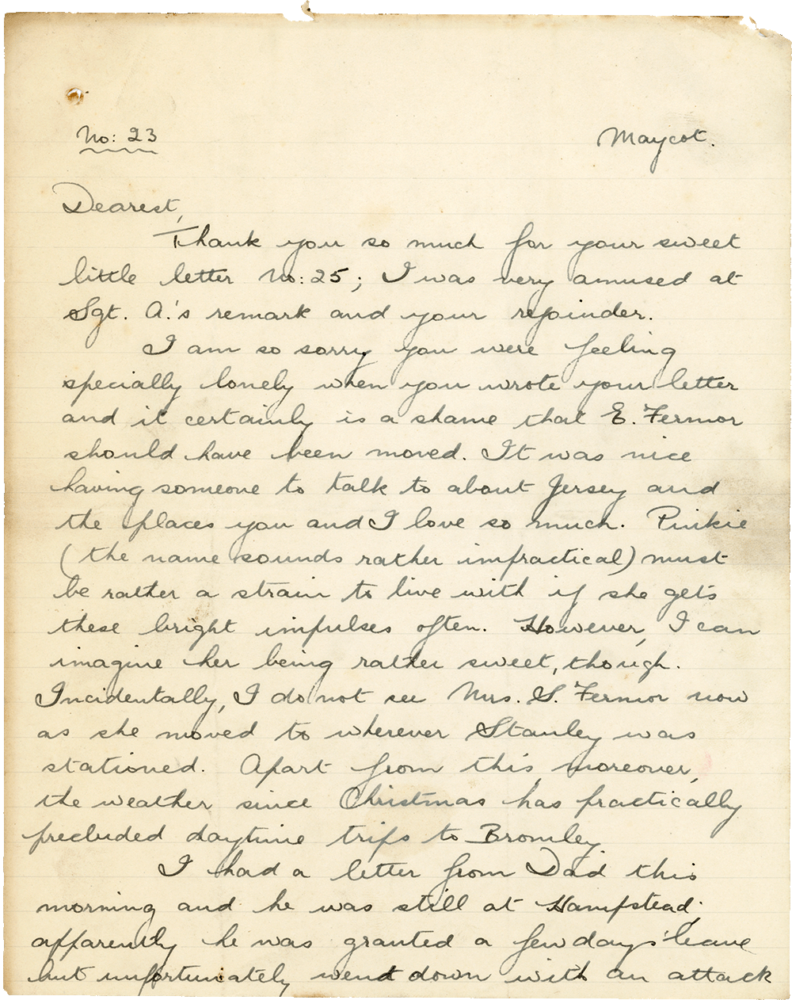 Letter from Teresina “Terry” Penman to Cyril “Kenneth” Penman dated February 10th, 1940. (pg. 1)
