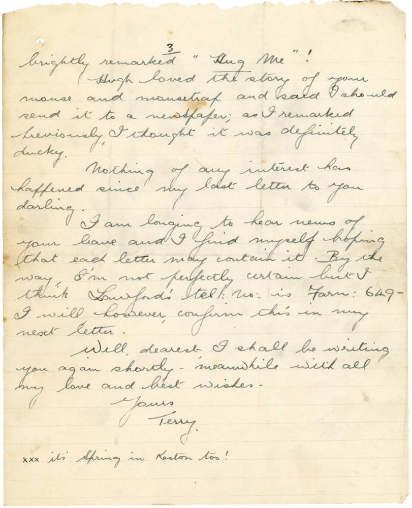 Letter from Teresina “Terry” Penman to Cyril “Kenneth” Penman dated February 10th, 1940. (pg. 3)