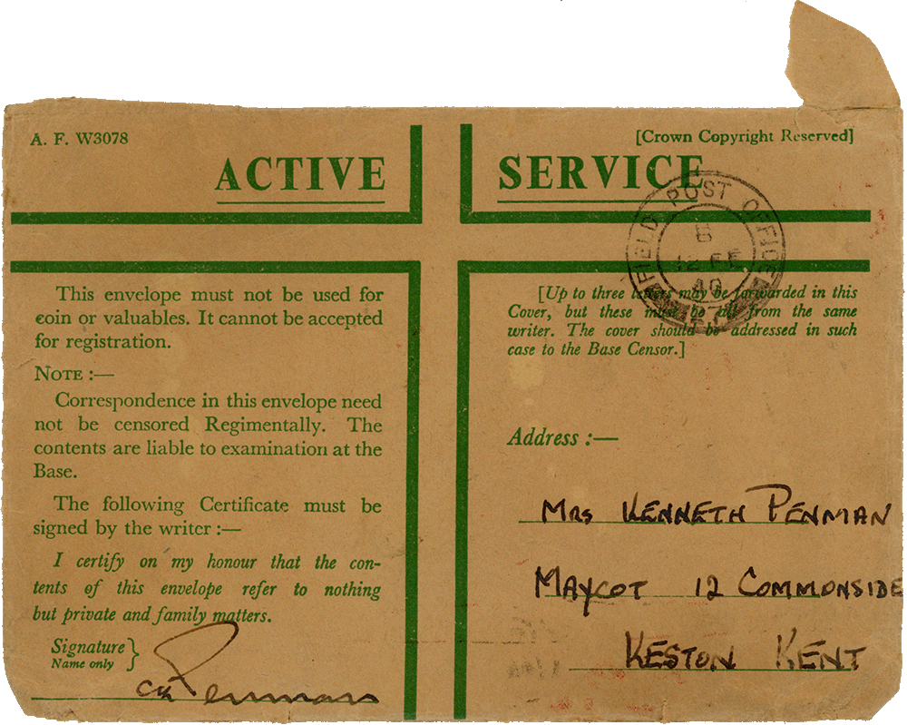 Envelope for letter from Cyril “Kenneth” Penman to Teresina “Terry” Penman dated February 10th, 1940.