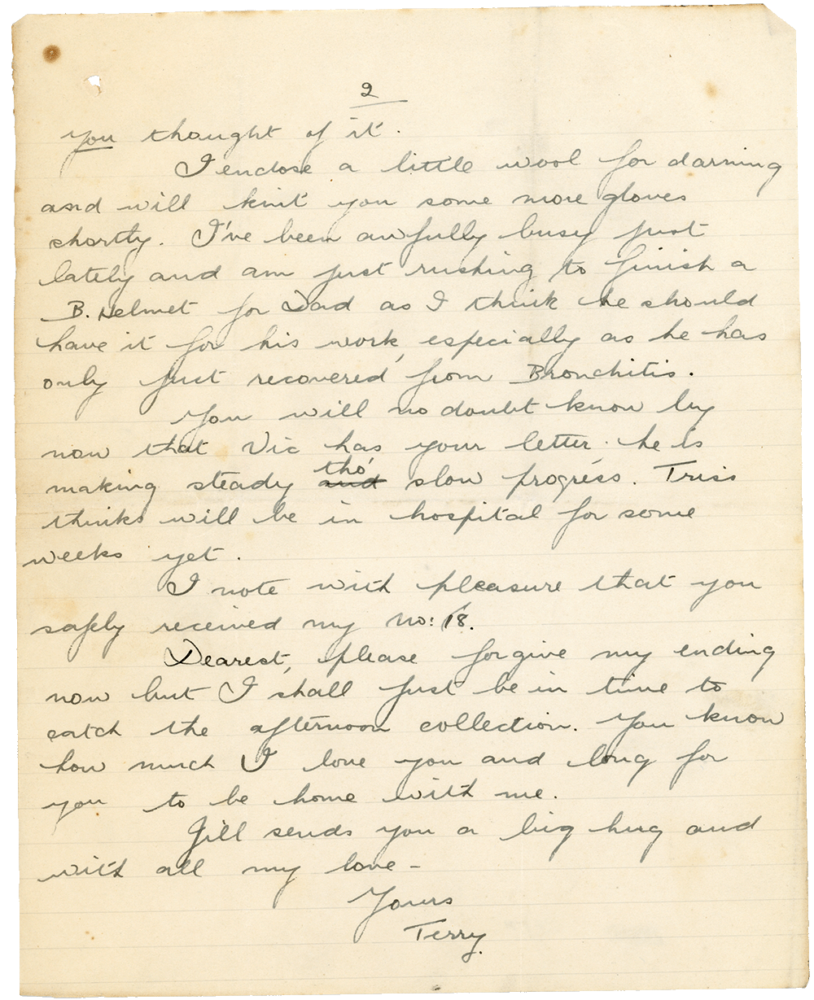 Letter from Teresina “Terry” Penman to Cyril “Kenneth” Penman dated February 16th, 1940. (pg. 2)