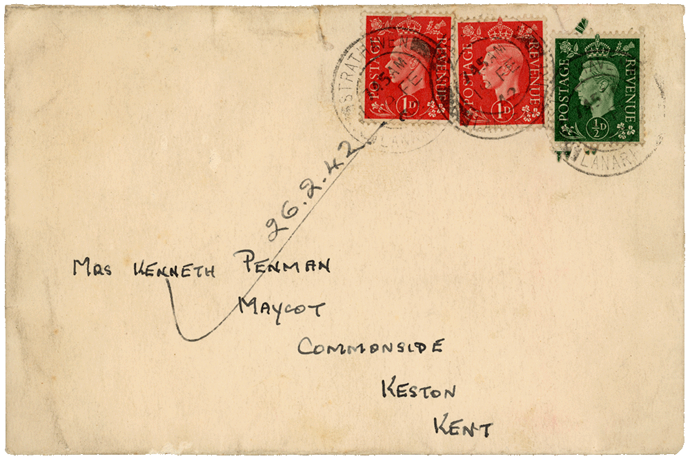 Envelope for letter from Cyril “Kenneth” Penman to Teresina “Terry” Penman dated February 18th, 1940.