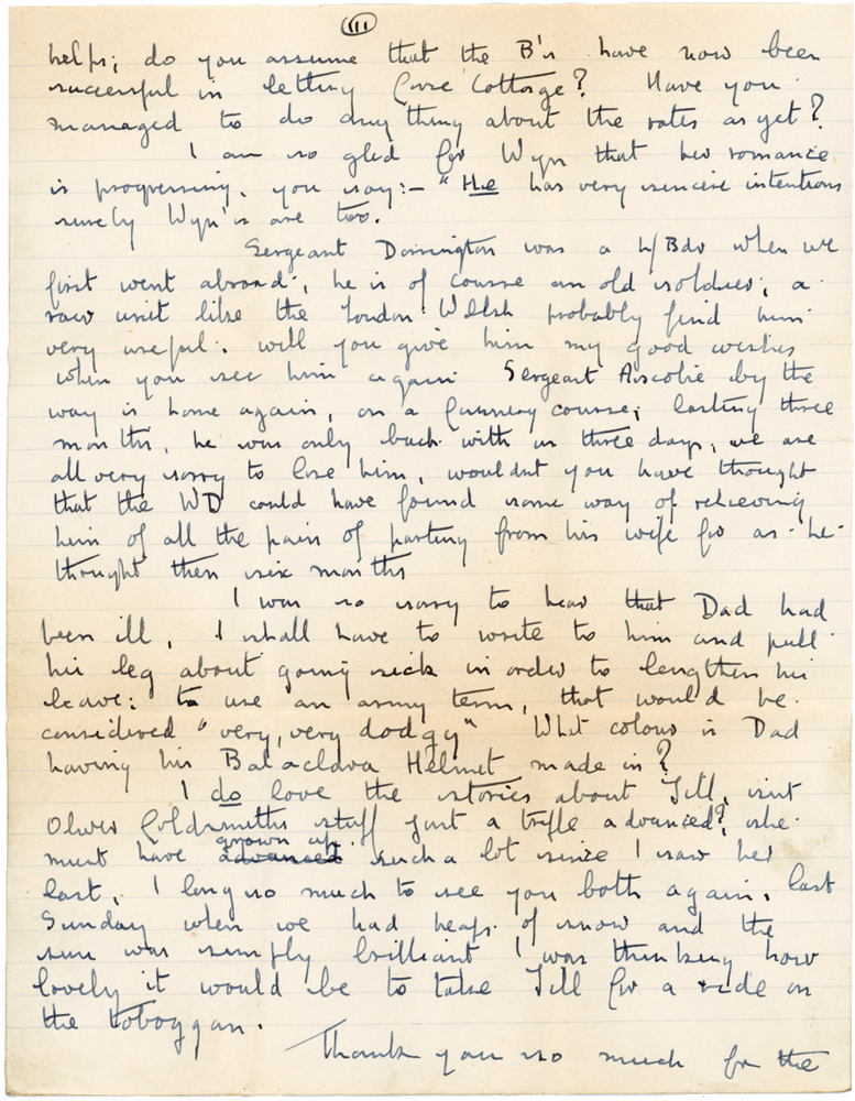 Letter from Cyril “Kenneth” Penman to Teresina “Terry” Penman dated February 19th, 1940. (pg. 3)