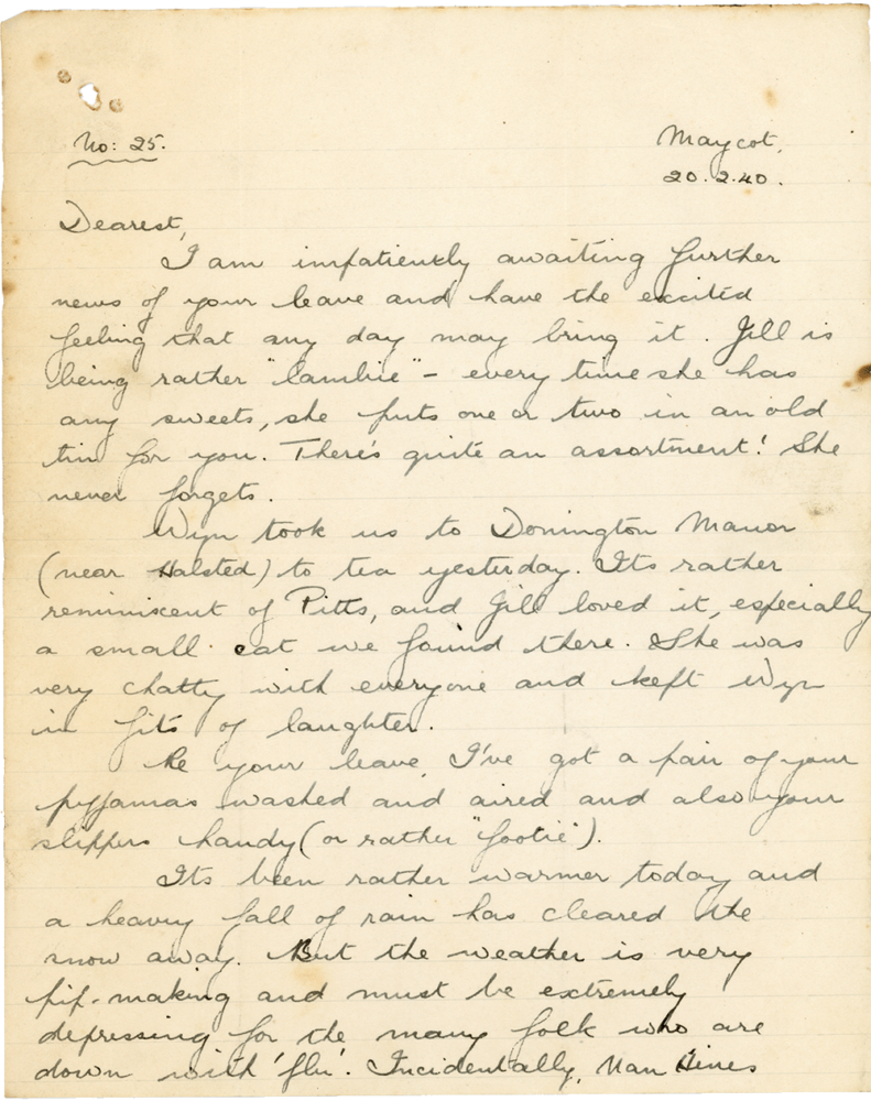 Letter from Teresina “Terry” Penman to Cyril “Kenneth” Penman dated February 20th, 1940. (pg. 1)