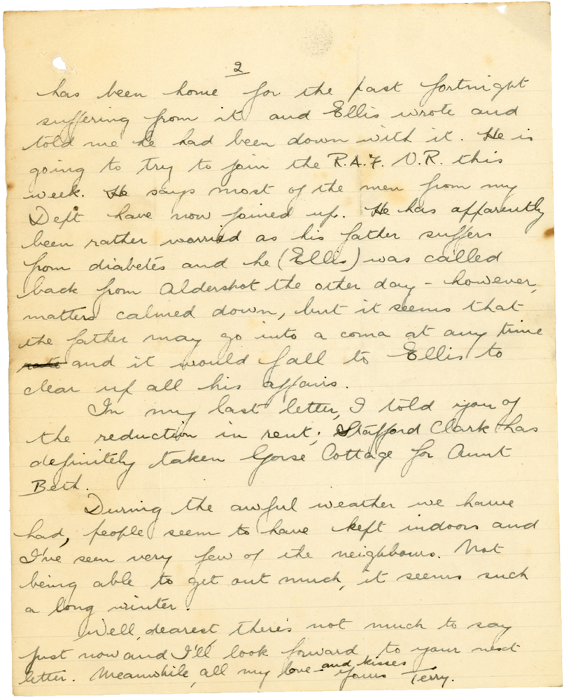 Letter from Teresina “Terry” Penman to Cyril “Kenneth” Penman dated February 20th, 1940. (pg. 2)
