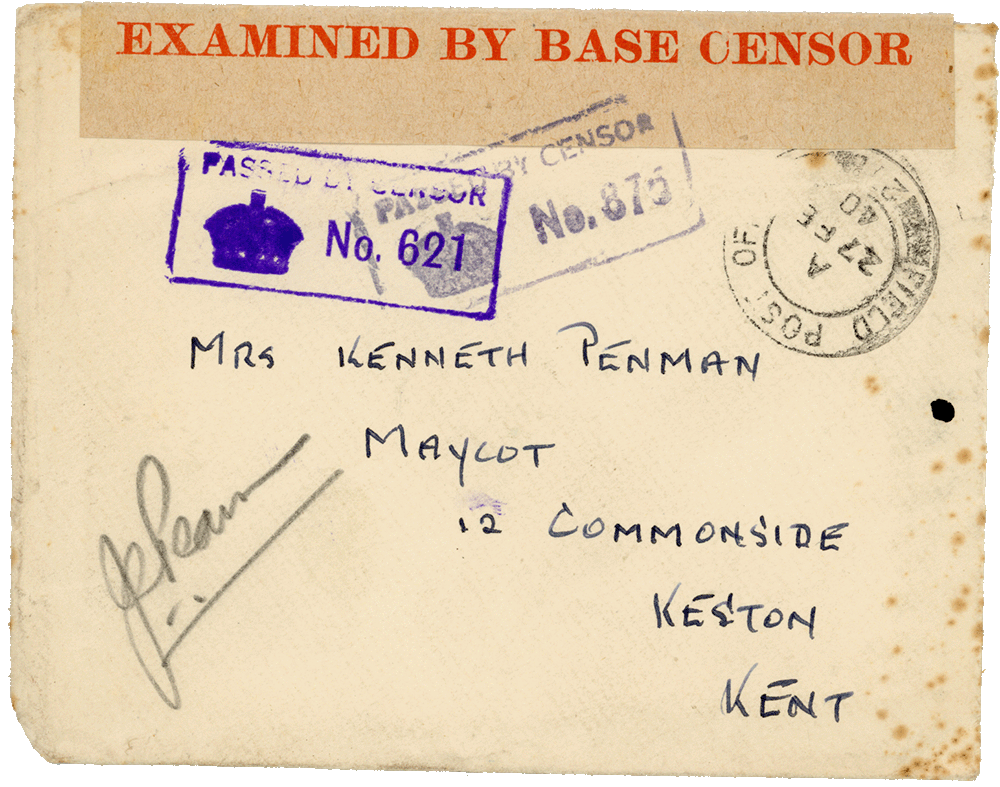 Envelope for letter from Cyril “Kenneth” Penman to Teresina “Terry” Penman dated February 24th, 1940.