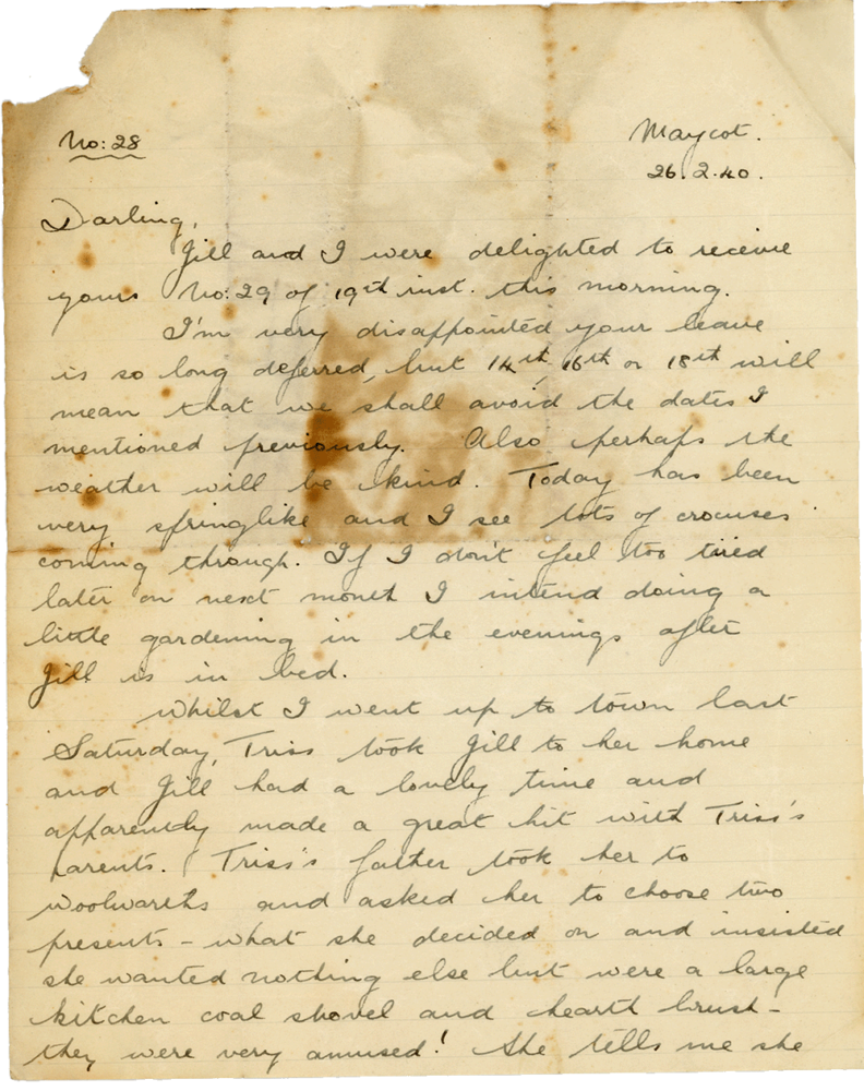 Letter from Teresina “Terry” Penman to Cyril “Kenneth” Penman dated February 26th, 1940. (pg. 1)