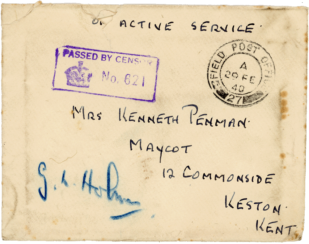 Envelope for letter from Cyril “Kenneth” Penman to Teresina “Terry” Penman dated February 27th, 1940.