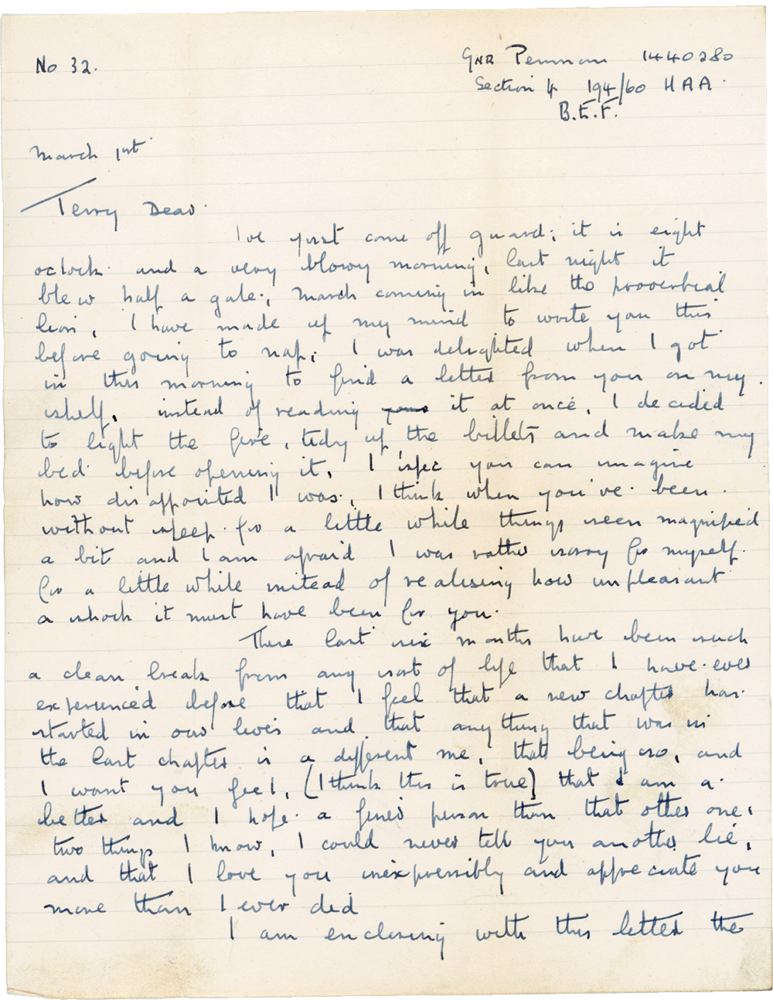 Letter from Cyril “Kenneth” Penman to Teresina “Terry” Penman dated March 1st, 1940. (pg. 1)