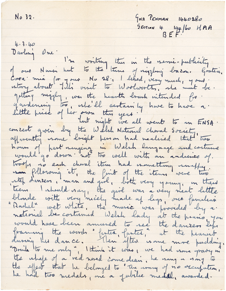 Letter from Cyril “Kenneth” Penman to Teresina “Terry” Penman dated March 4th, 1940. (pg. 1)