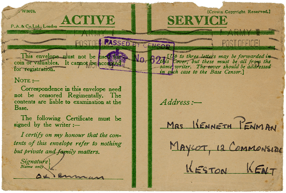 Envelope for letter from Cyril “Kenneth” Penman to Teresina “Terry” Penman dated March 4th, 1940.