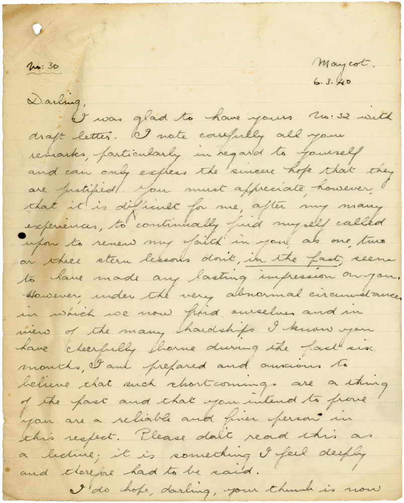 Letter from Teresina “Terry” Penman to Cyril “Kenneth” Penman dated March 6th, 1940. (pg. 1)