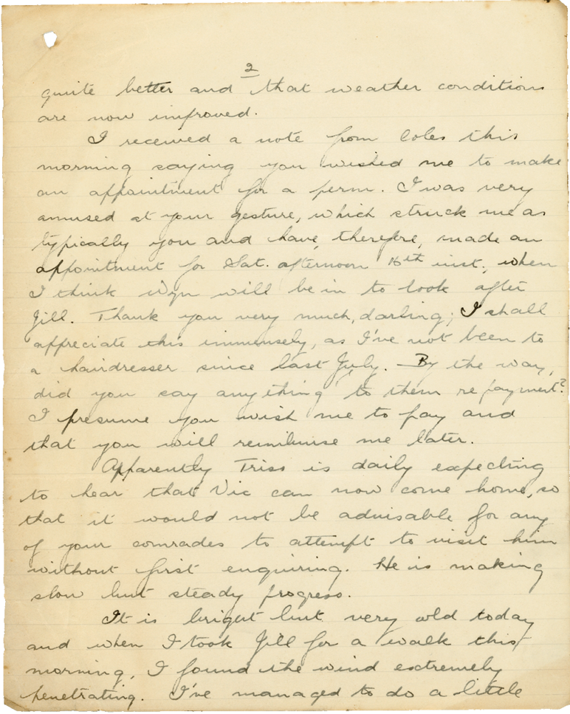 Letter from Teresina “Terry” Penman to Cyril “Kenneth” Penman dated March 6th, 1940. (pg. 2)