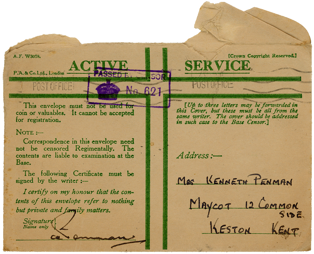Envelope for letter from Cyril “Kenneth” Penman to Teresina “Terry” Penman dated March 21st, 1940.
