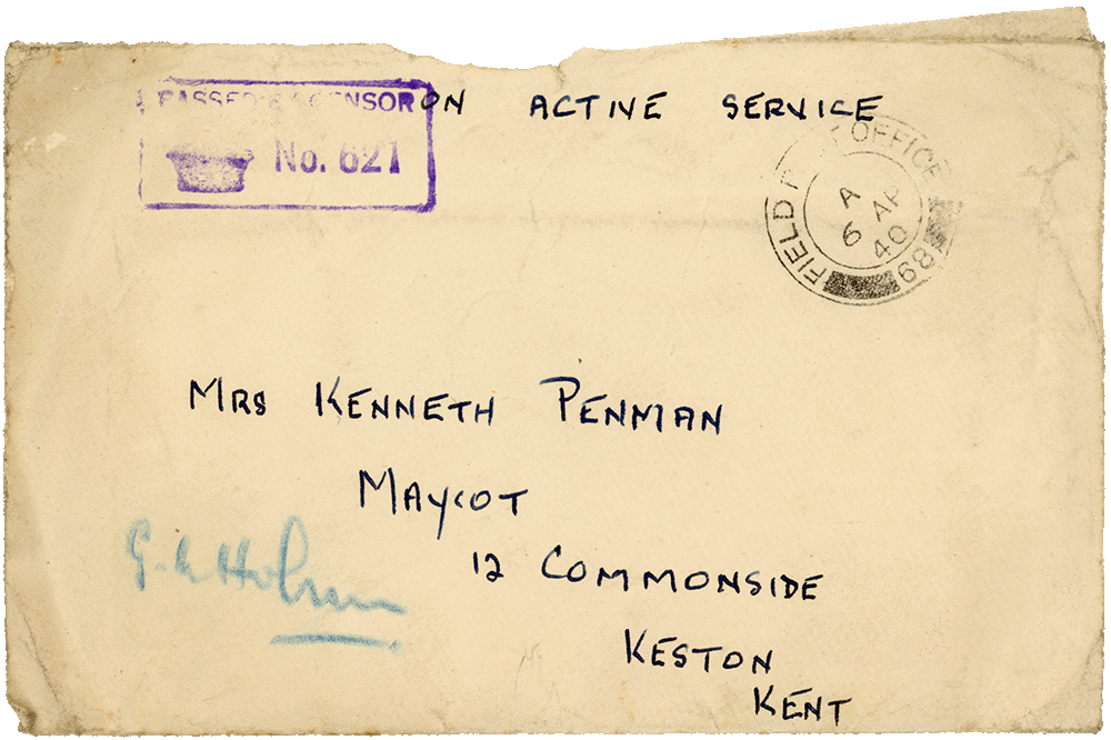 Envelope for letter from Cyril “Kenneth” Penman to Teresina “Terry” Penman dated April 3rd, 1940.