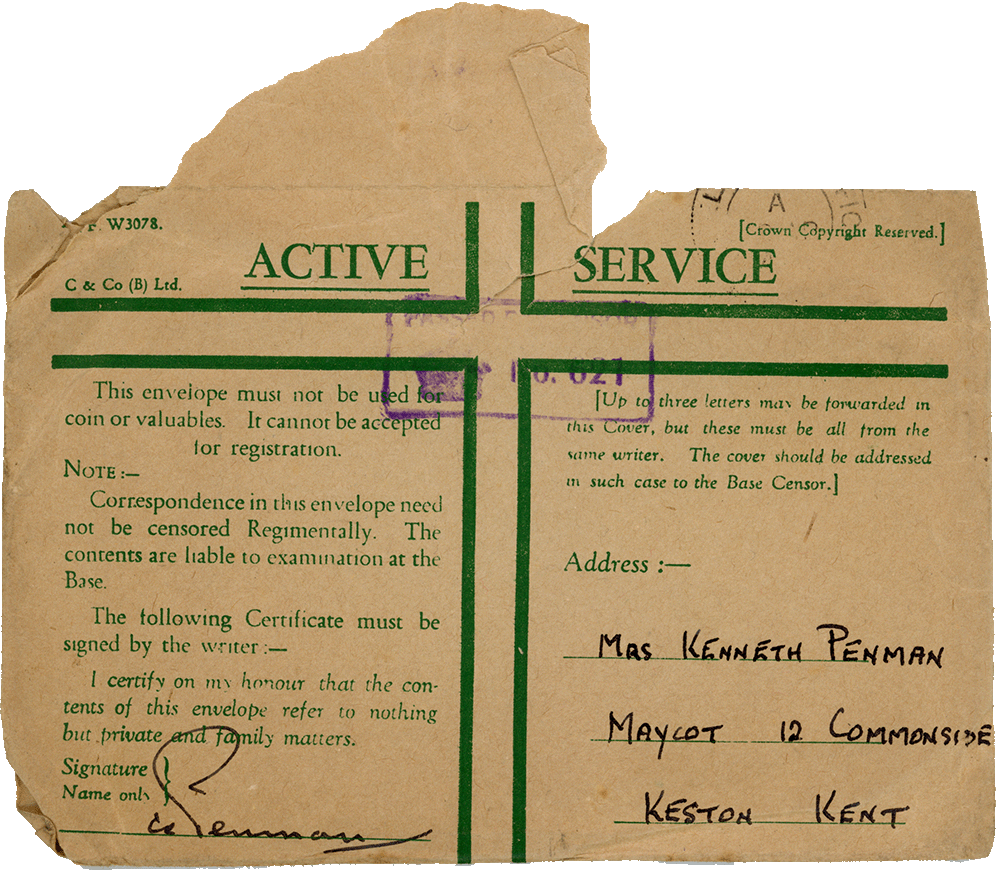 Envelope for letter from Cyril “Kenneth” Penman to Teresina “Terry” Penman dated April 6th, 1940.
