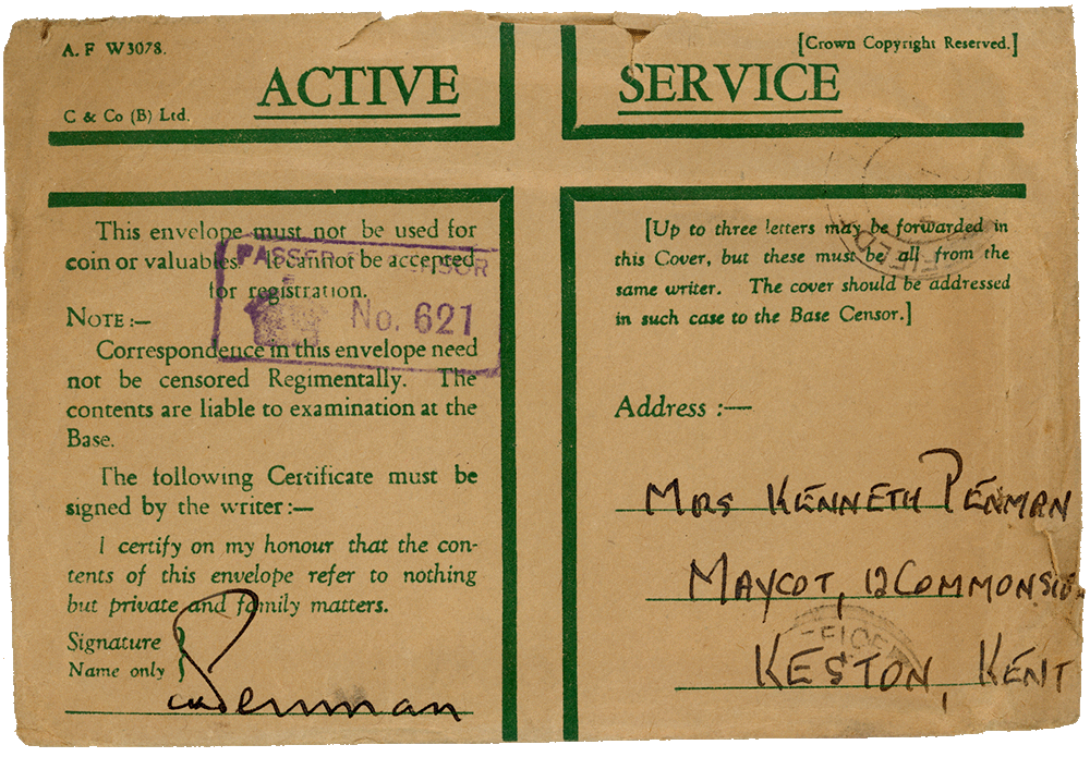 Envelope for letter from Cyril “Kenneth” Penman to Teresina “Terry” Penman dated April 18th, 1940.
