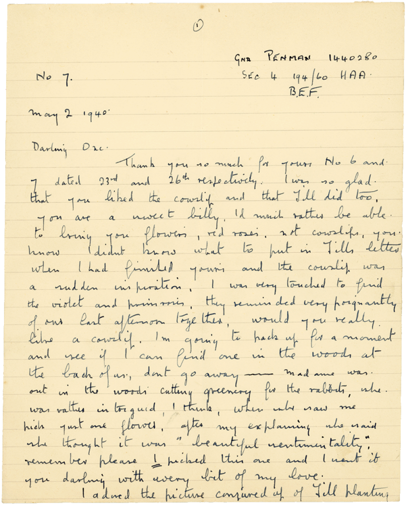Letter from Cyril “Kenneth” Penman to Teresina “Terry” Penman dated May 2nd, 1940. (pg. 1)
